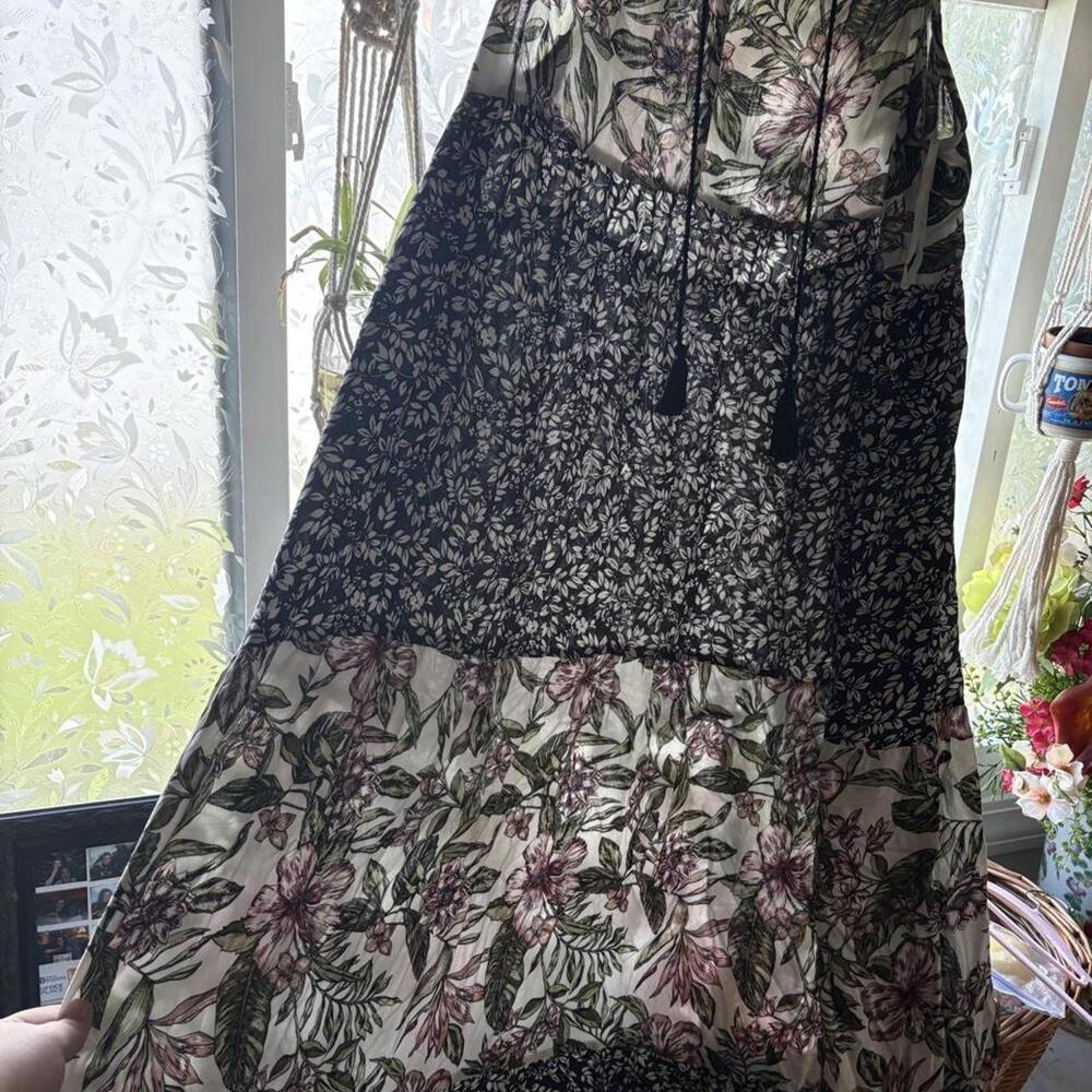 Kaktus Women's Maxi Dress Multicolor Size XL Floral Mixed Print Rayon Boho Tasse